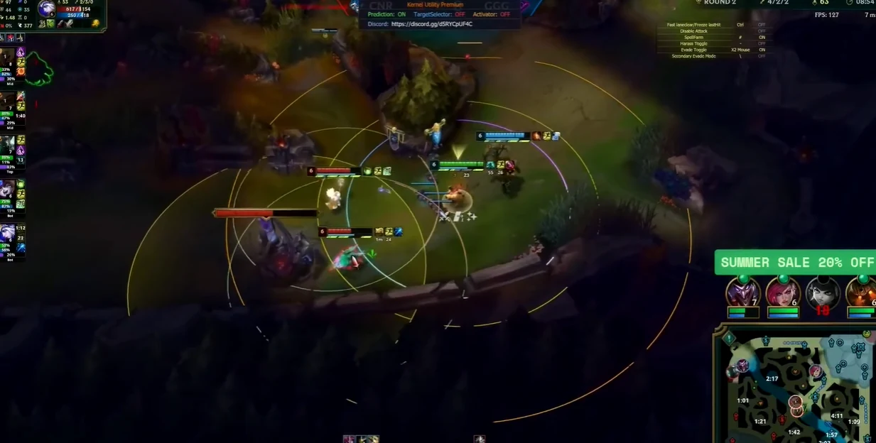 League of Legends Hacks aimbot — attack range and target overlays in teamfights